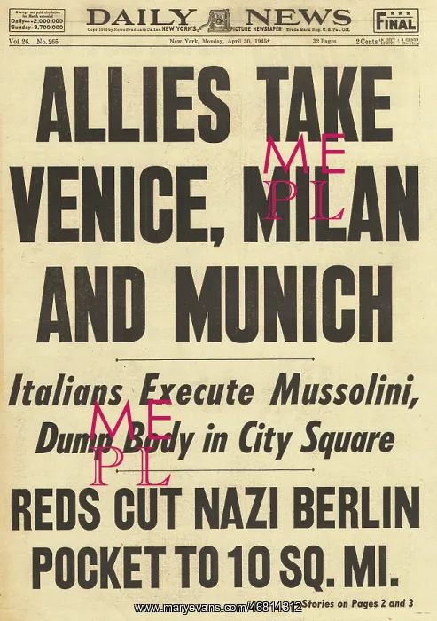 : Daily News front page Execution of Mussolini : Daily News front page Execution of Mussolini