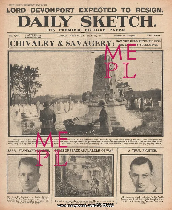 : Daily Sketch Funeral of Victims of Folkestone Gotha Raid : Daily Sketch Funeral of Victims of Folkestone Gotha Raid