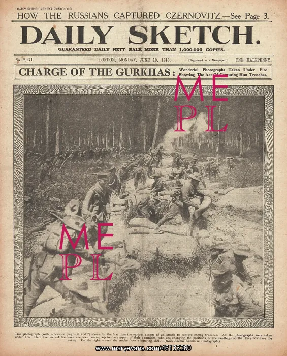 : Daily Sketch Gurkhas charge on the Western Front : Daily Sketch Gurkhas charge on the Western Front