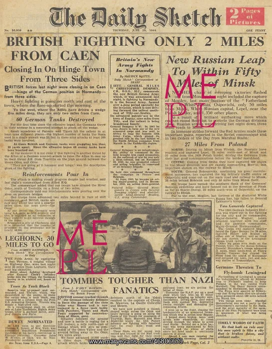 : The Daily Sketch front page Operation Epsom in Normandy : The Daily Sketch front page Operation Epsom in Normandy