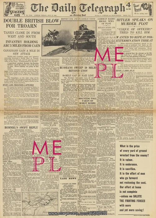: The Daily Telegraph - Assassination attempt on Hitler : The Daily Telegraph - Assassination attempt on Hitler