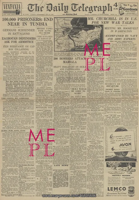 : The Daily Telegraph - Axis forces surrender in North Africa : The Daily Telegraph - Axis forces surrender in North Africa