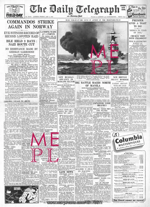 : Daily Telegraph British Commandos raid the Lofoten Islands : Daily Telegraph British Commandos raid the Lofoten Islands