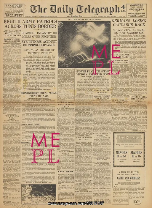 : The Daily Telegraph - Eighth Army advance into Tunisia : The Daily Telegraph - Eighth Army advance into Tunisia