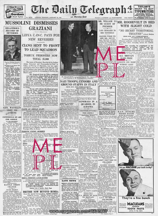 : Daily Telegraph Mussolini sacks Count Ciano and General Graz : Daily Telegraph Mussolini sacks Count Ciano and General Graz