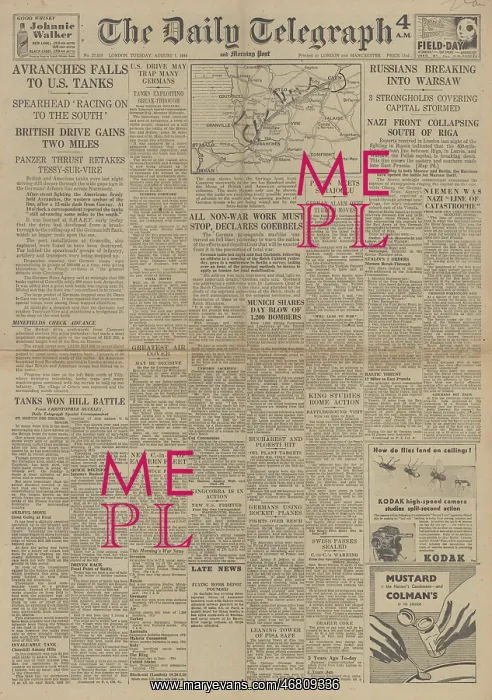 : The Daily Telegraph front page Allies capture Avranches : The Daily Telegraph front page Allies capture Avranches