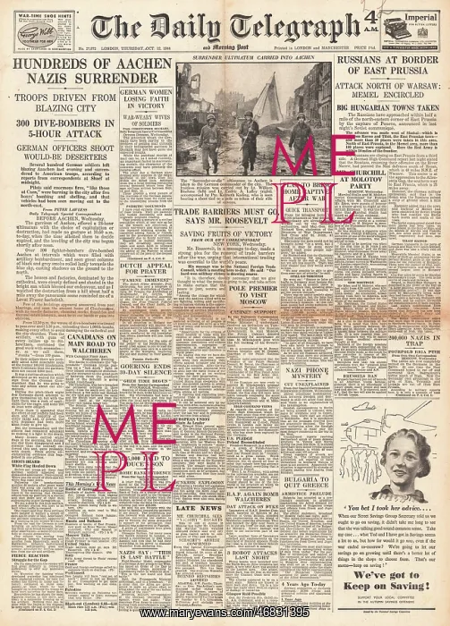 : The Daily Telegraph front page Battle of Aachen : The Daily Telegraph front page Battle of Aachen