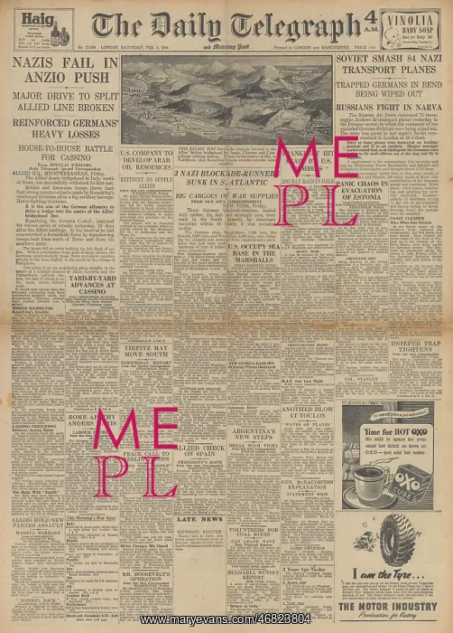 : The Daily Telegraph front page Battle for Anzio : The Daily Telegraph front page Battle for Anzio