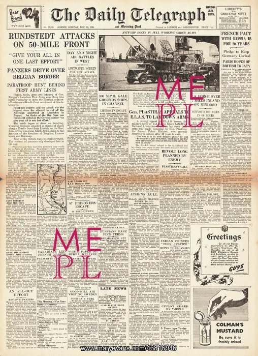 : The Daily Telegraph front page Battle of the Bulge : The Daily Telegraph front page Battle of the Bulge