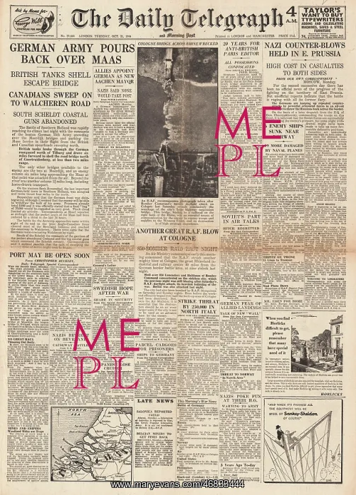 : The Daily Telegraph front page Battle of the Scheldt : The Daily Telegraph front page Battle of the Scheldt