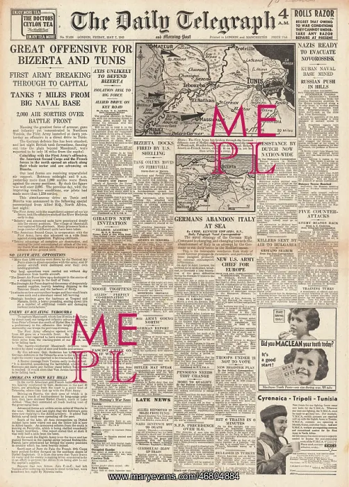 : The Daily Telegraph front page Battle of Tunisia : The Daily Telegraph front page Battle of Tunisia