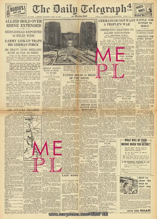 : The Daily Telegraph front page Battles along the Rhine : The Daily Telegraph front page Battles along the Rhine