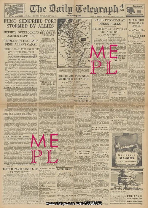 : The Daily Telegraph front page Battles on Siegfried Line : The Daily Telegraph front page Battles on Siegfried Line