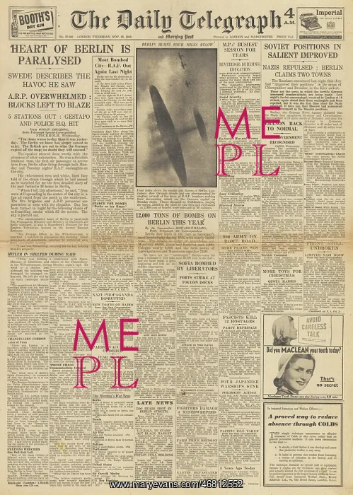 : The Daily Telegraph front page Bombing of Berlin : The Daily Telegraph front page Bombing of Berlin