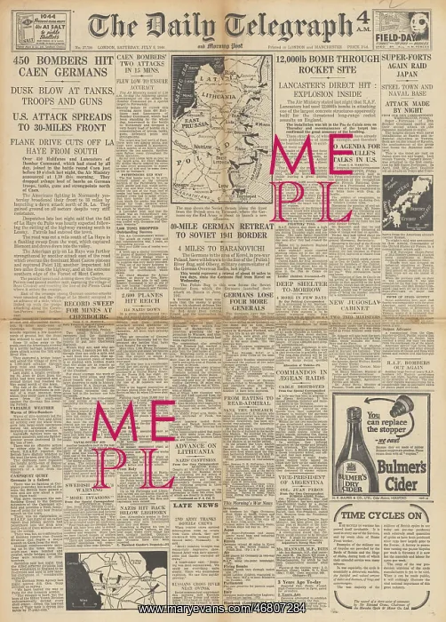 : The Daily Telegraph front page Bombing of Caen : The Daily Telegraph front page Bombing of Caen