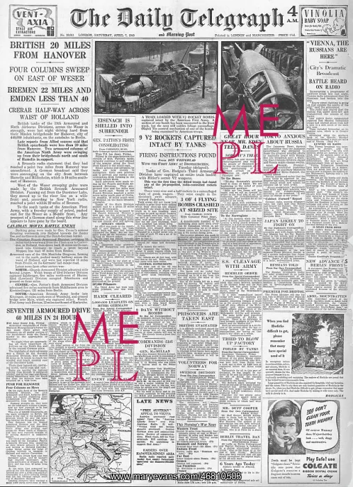 : The Daily Telegraph front page Captured V2 rockets : The Daily Telegraph front page Captured V2 rockets