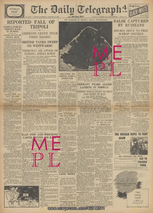 : The Daily Telegraph front page Eighth Army capture Tripoli : The Daily Telegraph front page Eighth Army capture Tripoli