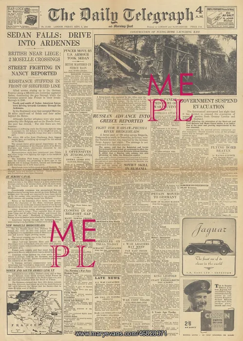 : The Daily Telegraph front page US forces capture Sedan : The Daily Telegraph front page US forces capture Sedan