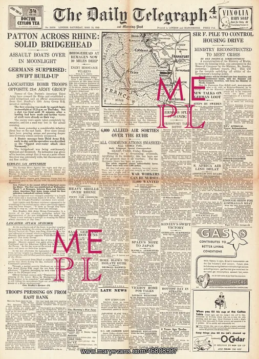 : The Daily Telegraph front page US forces cross the Rhine : The Daily Telegraph front page US forces cross the Rhine