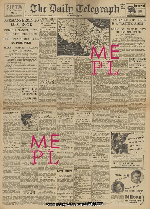 : The Daily Telegraph front page German forces sacking Rome : The Daily Telegraph front page German forces sacking Rome
