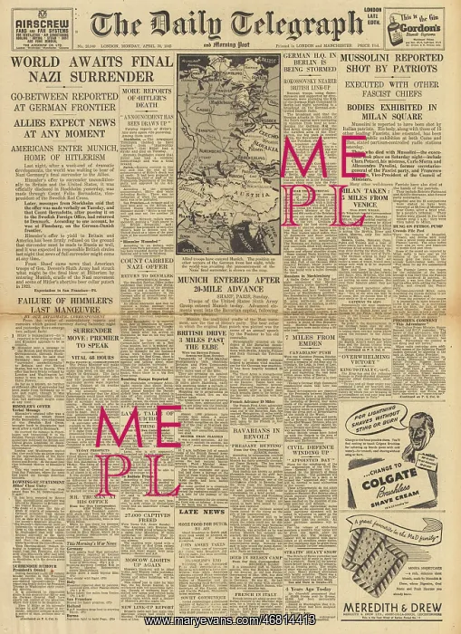 : The Daily Telegraph front page German surrender expected : The Daily Telegraph front page German surrender expected