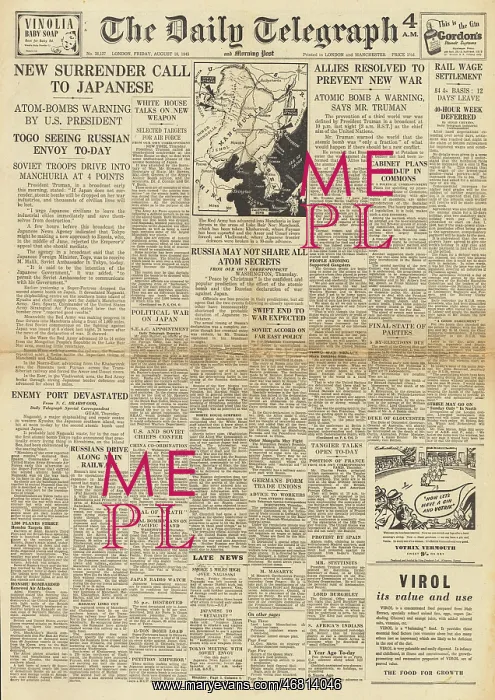 : The Daily Telegraph front page Call on Japan to surrender : The Daily Telegraph front page Call on Japan to surrender