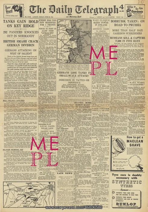 : The Daily Telegraph front page Operation Epsom in Normandy : The Daily Telegraph front page Operation Epsom in Normandy