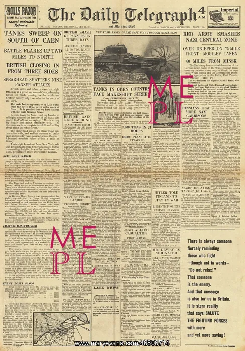: The Daily Telegraph front page Operation Epsom in Normandy : The Daily Telegraph front page Operation Epsom in Normandy
