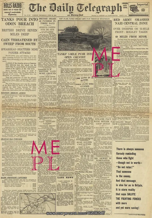 : The Daily Telegraph front page Operation Epsom in Normandy : The Daily Telegraph front page Operation Epsom in Normandy