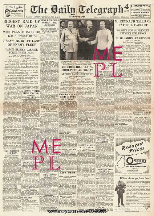 : The Daily Telegraph front page Potsdam Conference : The Daily Telegraph front page Potsdam Conference