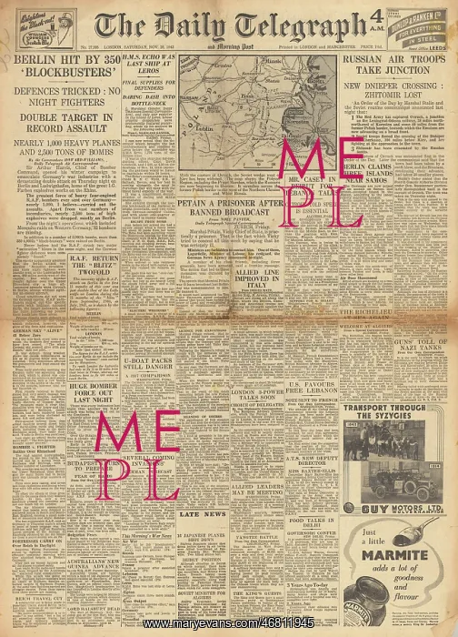 : The Daily Telegraph front page RAF bomb Berlin : The Daily Telegraph front page RAF bomb Berlin