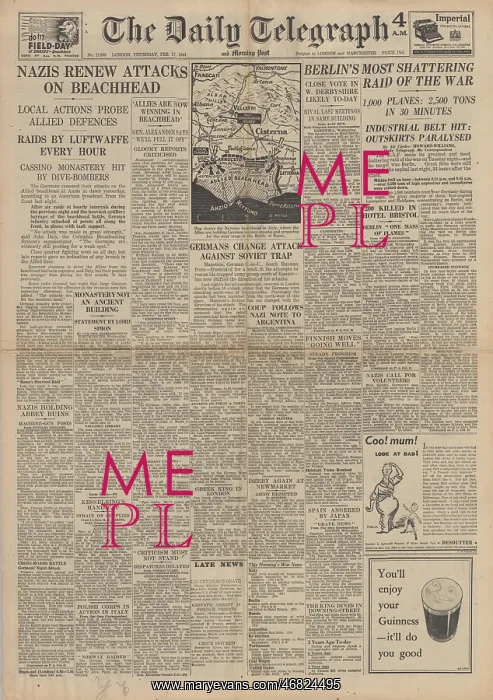: The Daily Telegraph front page RAF bomb Berlin : The Daily Telegraph front page RAF bomb Berlin