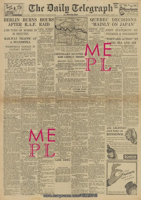 : The Daily Telegraph front page RAF bombing raid on Berlin : The Daily Telegraph front page RAF bombing raid on Berlin