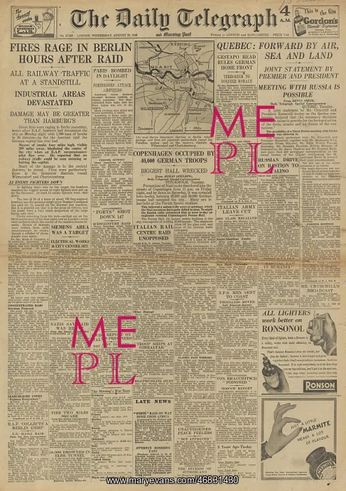 : The Daily Telegraph front page RAF bombing raid on Berlin : The Daily Telegraph front page RAF bombing raid on Berlin