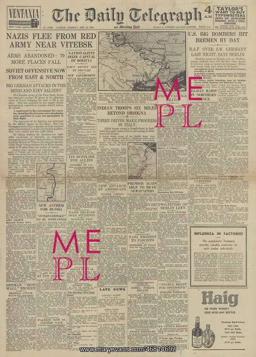 : The Daily Telegraph front page RAF destroy Bremen : The Daily Telegraph front page RAF destroy Bremen