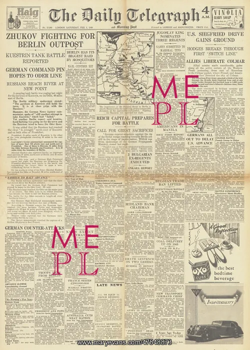 : The Daily Telegraph front page Red Army advance on Oder : The Daily Telegraph front page Red Army advance on Oder