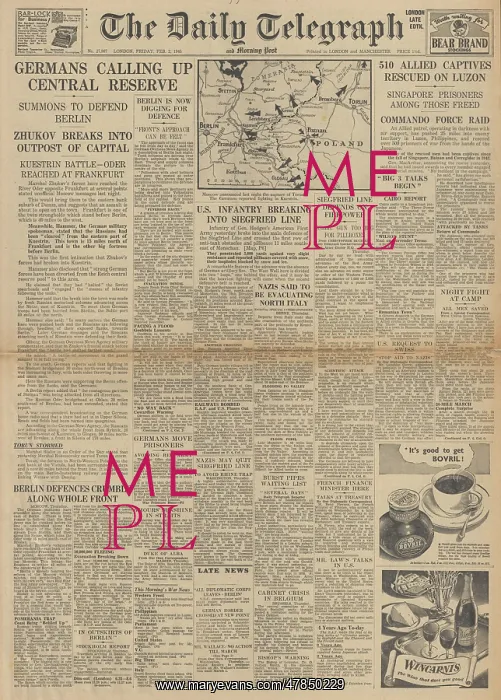 : The Daily Telegraph front page Red Army advance on Oder : The Daily Telegraph front page Red Army advance on Oder
