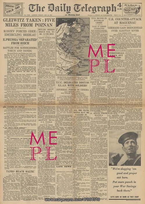 : The Daily Telegraph front page Red Army capture Gleiwitz : The Daily Telegraph front page Red Army capture Gleiwitz