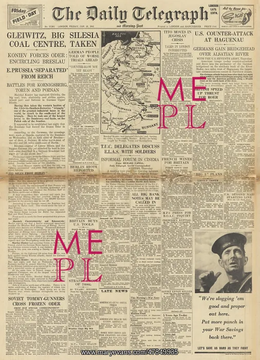 : The Daily Telegraph front page Red Army capture Gleiwitz : The Daily Telegraph front page Red Army capture Gleiwitz