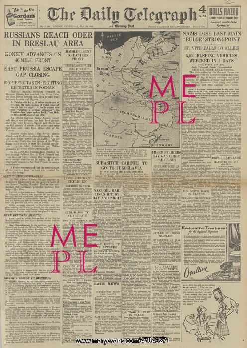 : The Daily Telegraph front page Red Army reach River Oder : The Daily Telegraph front page Red Army reach River Oder