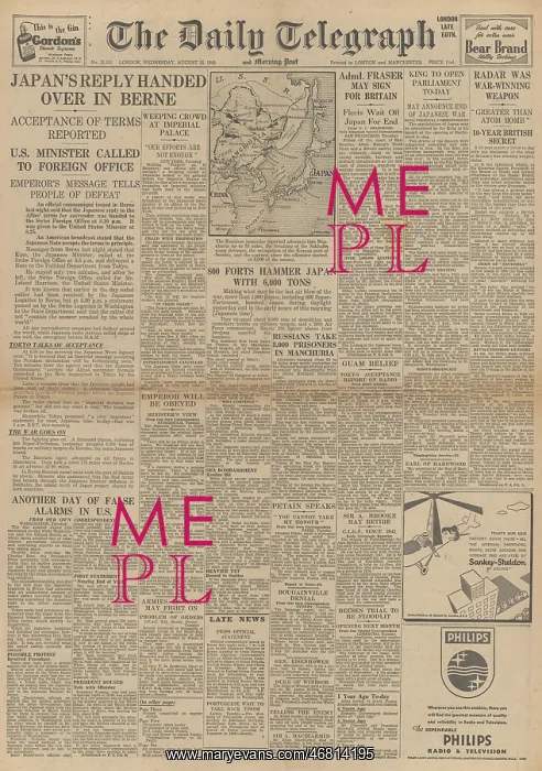 : The Daily Telegraph front page Surrender of Japan : The Daily Telegraph front page Surrender of Japan