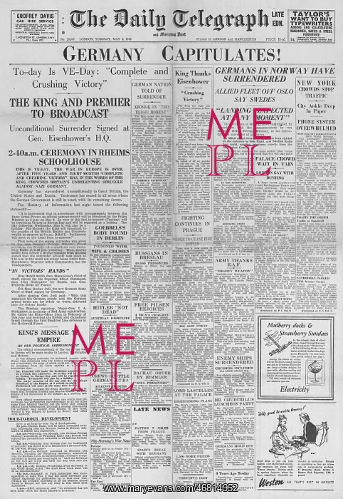 : The Daily Telegraph front page VE Day : The Daily Telegraph front page VE Day