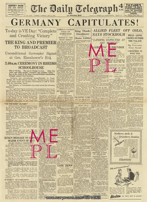 : The Daily Telegraph front page VE Day : The Daily Telegraph front page VE Day