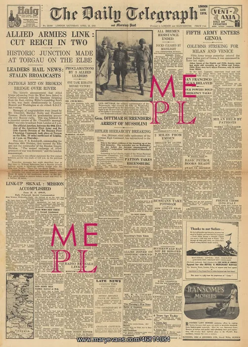 : The Daily Telegraph - US and Soviet forces link up on Elbe : The Daily Telegraph - US and Soviet forces link up on Elbe