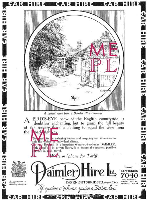 : Daimler Hire. Daimler Car Hire With Chauffeur 1925 : Daimler Hire. Daimler Car Hire With Chauffeur 1925