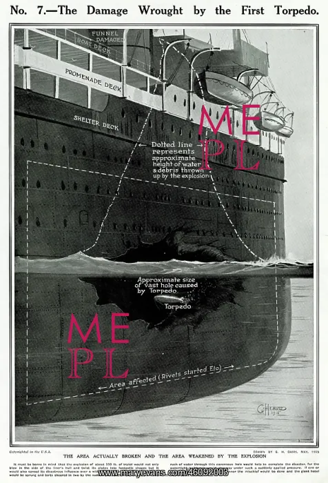 : The Damage on the Lusitania by the first torpedo : The Damage on the Lusitania by the first torpedo