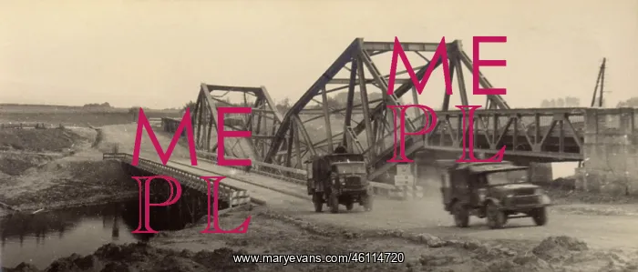 : Damaged bridge on a river crossing : Damaged bridge on a river crossing