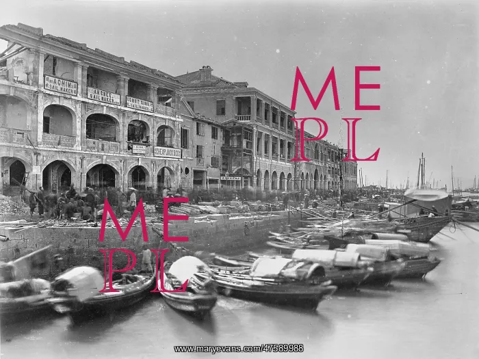 : Damaged buildings on quayside, China : Damaged buildings on quayside, China