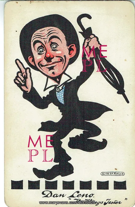 : Dan Leno. Promotional postcard for Dan Leno(1860-1904) 'The King's Jester' One of Alick P : Dan Leno. Promotional postcard for Dan Leno(1860-1904) 'The King's Jester' One of Alick P