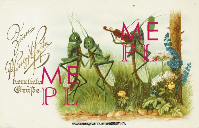 : Dancing Grasshoppers - Russian Postcard : Dancing Grasshoppers - Russian Postcard